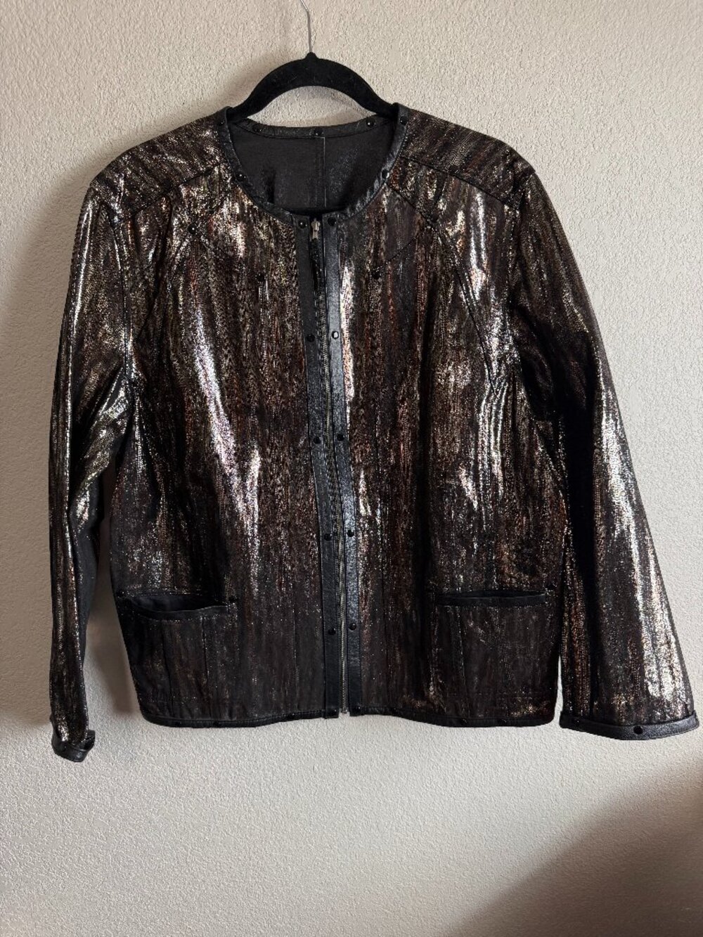 Chico's Women's Metallic Shimmer Leather Jacket Size 3 / XL